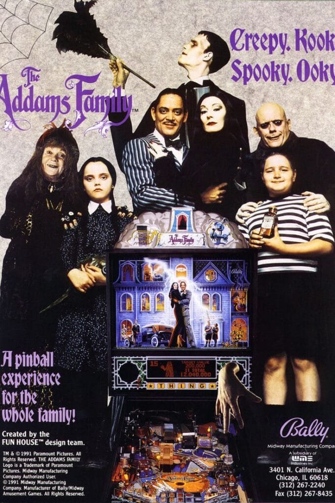 A pinball experience for the whole family. The addams family pinball machine original poster