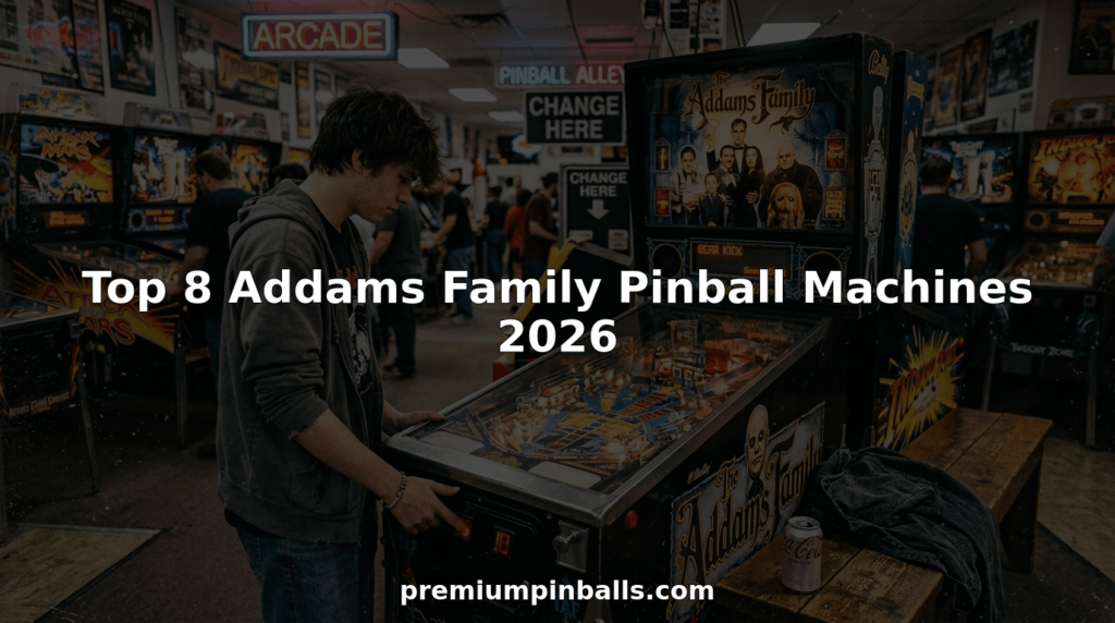 Addams Family pinball machine in busy arcade
