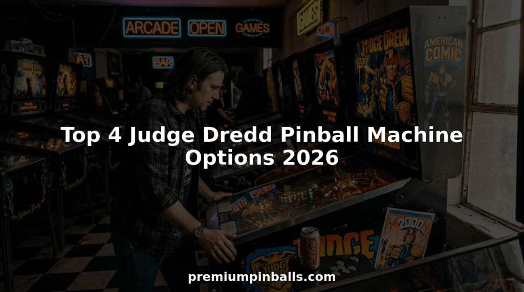 Person playing Judge Dredd pinball in retro arcade