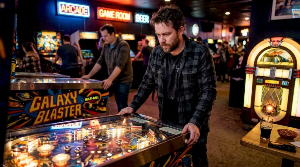Player actively playing multiball pinball machine