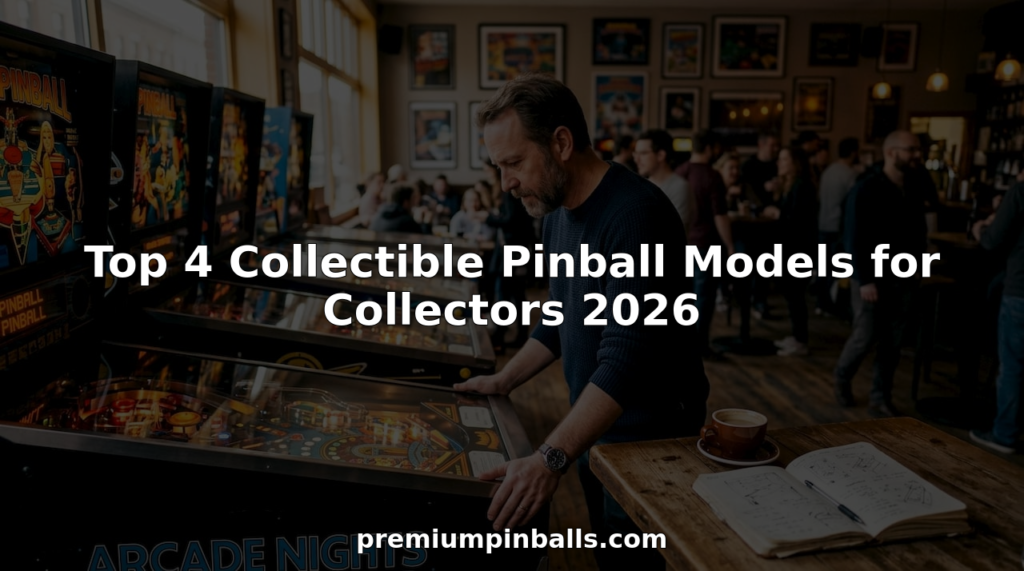 Collector examining premium pinball machines in home arcade