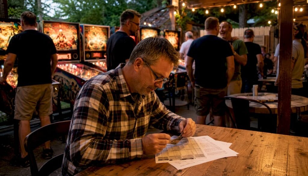Man analyzing pinball ranking documents