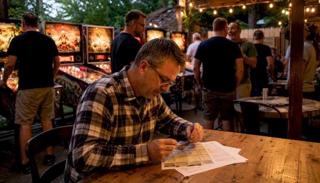 Man analyzing pinball ranking documents